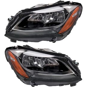 TRQ Headlight Assembly Set Headlights Driver & Passenger Side Compatible with 2015-2020 Mercedes-Benz C300 2015 C400 C63 AMG MB2502220 MB2503220