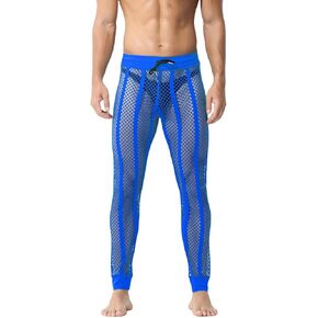 Mens Fishnet Striped Lounge Pants Sexy Mesh See Through Pyjama Pants with Drawstring