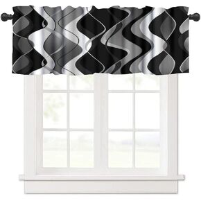 Black Grey Kitchen Curtains Valances, Abstract Striped Geometric Short Curtain Window Treatment, Modern Abstract Art Kitchen Valance Curtains for Living Room Bedroom Bathroom 54x18 Inch