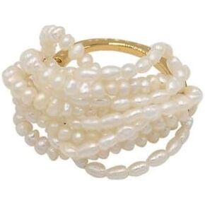 Pearl Stackable Rings for Women - 14K Gold Plated Small Pearls Rings Dainty Minimalistic Tiny Artificial Pearls Bead Pearl Ring for Women Fit for Size 6-7
