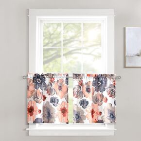 ديكور المورقة Leah Leah Filtering Starter Stain Stain Tiers ، زوج ، 24 "W × 29" L ، Coral & Gray - طباعة زهرة كبيرة أزهر