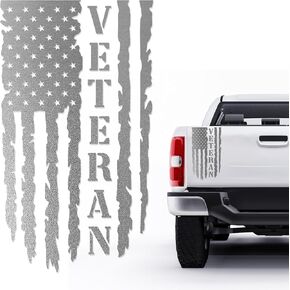 GRITKULTURE Veteran Distressed American Flag Vinyl Decal 17 inch by 9 inches for Trucks, Tailgate, Cars, and Windows Compatible with Most Pickup - Rear Graphic USA, US Flag Car Sticker (Black)