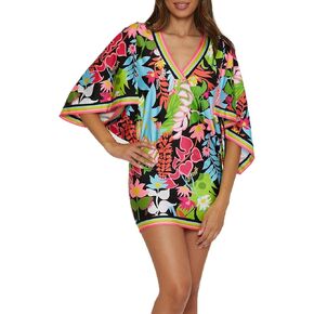 Trina Turk Women's Standard Tiki Casablanca Tunic, V-Neck, Floral Print, Casual, Beach Cover Ups