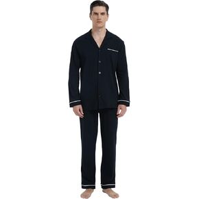 GLOBAL Pajamas for Men Pj Set 100% Cotton Pajama Long Sleeve/Pants Plaids Loungewear sets