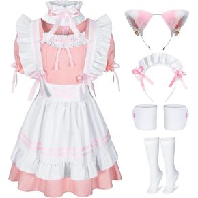 Girls French Maid Costume Maid Apron Fancy Dress Halloween Outfit Cosplay Costume Accessories Set