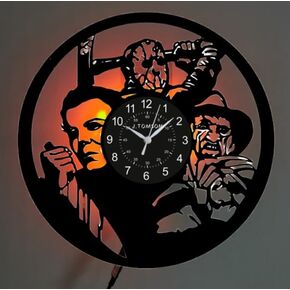 LED LED LED VINYL RECORD CLOCT ، تصميم شخصيات أفلام الرعب ، قطره 12 بوصة ، أسود