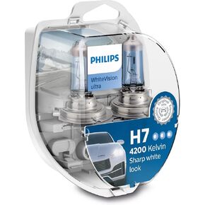 Philips 12972WVUSM WhiteVision Headlight Bulb - (H7, 55 W, Halogen, High and Low Beam, PX26d, 4200 K, Intense White)
