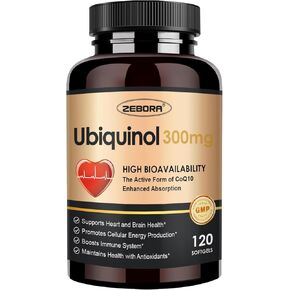 ZEBORA Ubiquinol CoQ10 300mg Softgels, 4-in-1 Powerful Antioxidant for Heart and Vascular Health, Essential for Energy Production, Max Absorption Active Form of CoQ10, 120 Softgels