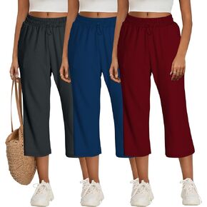 Neer 3 Pack Women's Capri Sweatpants Modal Soft Wide Leg Capris Summer Lounge Yoga Workout Cropped Pants with Pockets