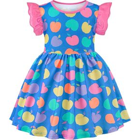 Toddler Girls Back to School Dress Casual Flutter Sleeve Swing Midi Kids Summer Sundress School Outfit 4-8 Years