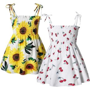 Little Girls Summer Floral Bohemian Dresses Toddler Flower Strap Beach Sundress