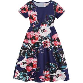 Benylion Tween Girls Dresses for Holiday Playwear Casual Boho Floral Print Junior Dresses for Teen Girls Maxi Dress