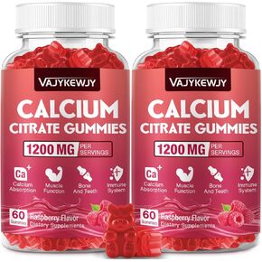 Calsium Citrate Gummies 1200mg للبالغين والأطفال - دعم العظام والأسنان ، وامتصاص سهل ، ونكهة التوت اللذيذة - غير المعدلة وراثيًا ، خالية من الغلوتين ، نباتي - 120 عددًا