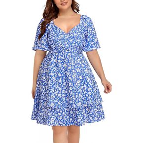 Pinup Fashion Women Graduation Dress Plus Size - Wedding Guest Summer Wrap V Neck Ruffle Knee Length Dresses