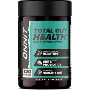 ONNIT Total Gut Health Daily Digestive Support, Complete Digestion Supplement for Women and Men with 7 Strains of Probiotics, Prebiotics, Enzymes and Betaine HCL, 60 Count