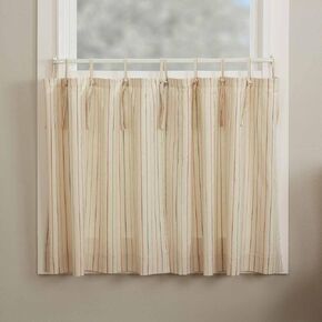 Betsy Stripe Tie Top Tier Curtains, Set of 2, 36" L x 36" W, Farmhouse, Country, Patriotic, Primitive Americana Style Tab Café Curtains
