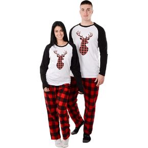 USBD Family Matching Pajama Sets Buffalo Plaid Couple Matching PJ Set Festive Holiday PJs for Men Women