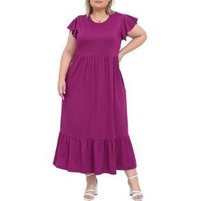 Moon Wood Women’s 2025 Plus Size Disual Dress Dress Crew Neck Shulk Short Summer Maxi Dresses with Mobicets in Kuwait