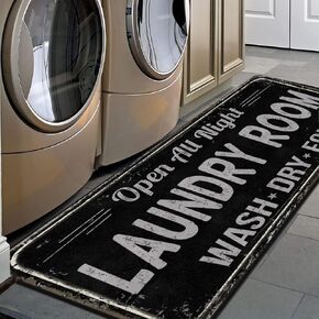Farmhouse Laundry Room Rug Runner Non Skid Machine Washable Area Rugs Laundry Decor for Kitchen, Bath, Washroom Black（40x20in）