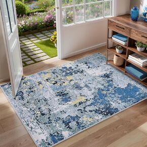2x8 Runner Rugs for Hallways Kitchen Runner - Washable Runner Rug with Non Slip Rubber Backing, Soft Abstract Carpet Long Hallway Runners for Bedroom, Bathroom, Enterway(Blue)