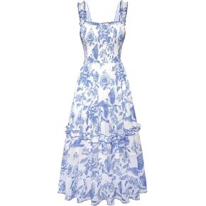 Scarlet Darkness Cottagecore Dresses for Women 2025 Smocked Floral Dress Flowy Sundress