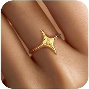 Star Rings for Women 925 Sterling Silver 14K Gold Plated Minimalist Trendy Pinky Ring Stackble Open Rings Friendship Rings Birthday Graduation Gifts