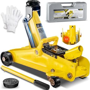 2 Ton (4000 lbs) Low Profile Hydraulic Trolley Floor Jack Kits with Solid Storage Case and Rubber Pad, Portable Car Floor Jack with Lifting Range 4.9"-11.8", for Auto/SUV/MPV, Yellow