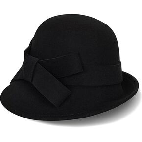 Vintage 1920s Wool Felt Cloche Hat for Women - Classic Fedora Derby Style with Bow Accent, Church & Party Dress Hat(Size M)