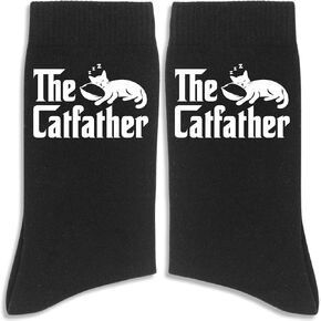The Catfather Socks, Cat Dad Gifts, Black Crew Socks for Men, Birthday Fathers Day Christmas Cat Gifts for Dad Daddy New Dad Step Dad Father in Law, Funny Dad Gifts from Daughter Son. (051)