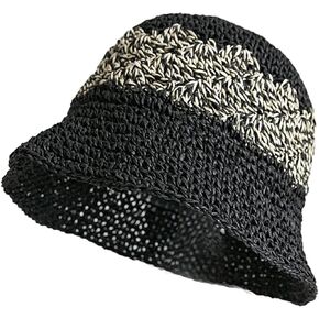 Womens Bucket Hat, Floppy Straw Sun Hat Woven Beach Cap