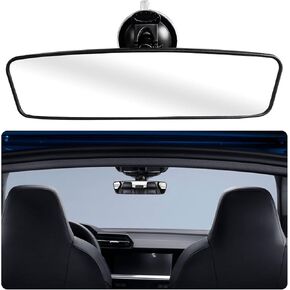 Ziciner Car Rear View Mirror with Suction Cup, 9.4'' Anti-Glare Wide Angle Auto Inside Rearview Mirror, 360 Degree Adjustable Reduce Blind Spots, Universal for Vehicle, Truck, SUV, Van (White)