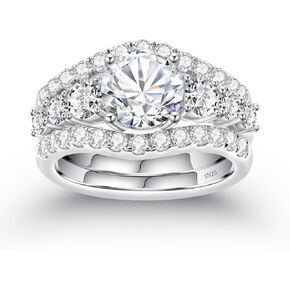 Moissanite Wedding Rings Bridal Set Center Stone 2CT,Main Ring 7 Stones,Three Rows Design，D Color VVS1 18k Gold Plated 925 Sterling Silver Wedding Band Engagement Rings for Women