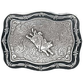 Men's Bull Rider Buckle with Scroll Engravings and Barbwire Edging