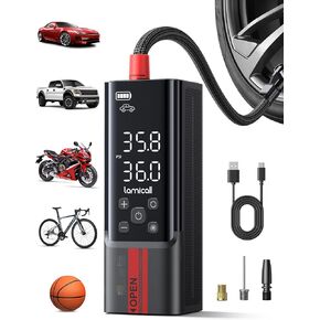 Tire Inflator Portable Air Compressor - Lamicall [150 PSI] [4X Faster] Mini Cordless Car Air Pump with Rechargeable Battery, Digital Display Pressure Gauge, LED Light, for Car, Motorcycles, Bike, Ball