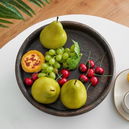 صينية الخشب الدائرية مع 4 أرجل ، صينية زخرفية ريفي 11.7 بوصة للديكور المنزلي ، قاعدة أسود القدمين لأوب ، مطبخ ، حمام ، غرفة نوم (نباتات ، شموع ، عمل فني) in Kuwait