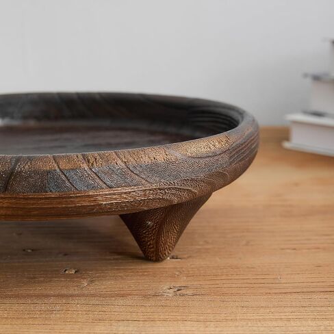 صينية الخشب الدائرية مع 4 أرجل ، صينية زخرفية ريفي 11.7 بوصة للديكور المنزلي ، قاعدة أسود القدمين لأوب ، مطبخ ، حمام ، غرفة نوم (نباتات ، شموع ، عمل فني) in Kuwait