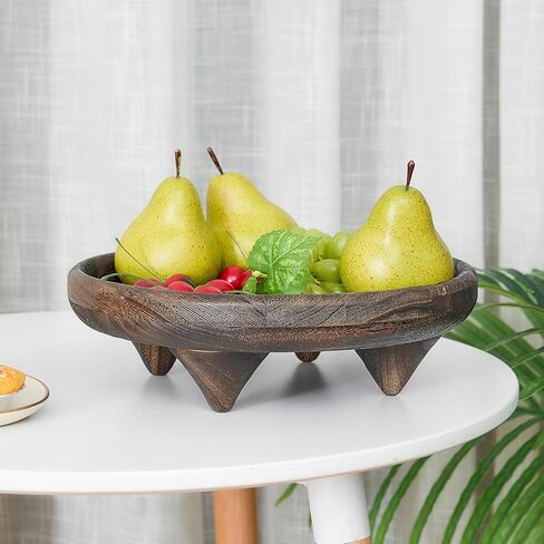 صينية الخشب الدائرية مع 4 أرجل ، صينية زخرفية ريفي 11.7 بوصة للديكور المنزلي ، قاعدة أسود القدمين لأوب ، مطبخ ، حمام ، غرفة نوم (نباتات ، شموع ، عمل فني) in Kuwait