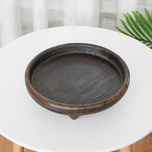 صينية الخشب الدائرية مع 4 أرجل ، صينية زخرفية ريفي 11.7 بوصة للديكور المنزلي ، قاعدة أسود القدمين لأوب ، مطبخ ، حمام ، غرفة نوم (نباتات ، شموع ، عمل فني) in Kuwait