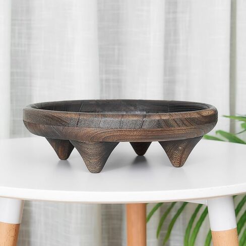 صينية الخشب الدائرية مع 4 أرجل ، صينية زخرفية ريفي 11.7 بوصة للديكور المنزلي ، قاعدة أسود القدمين لأوب ، مطبخ ، حمام ، غرفة نوم (نباتات ، شموع ، عمل فني) in Kuwait