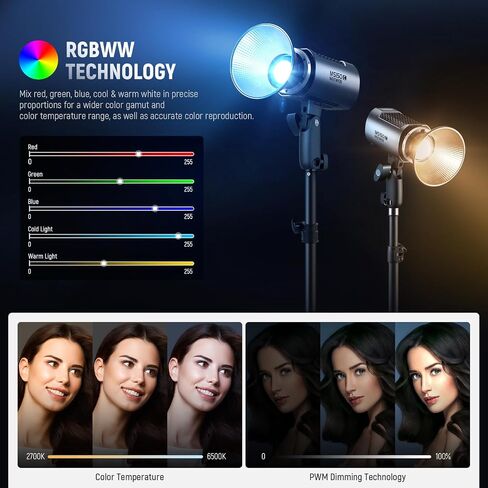 NEEWER MS60C RGBWW LED Video Light with 2.4G/APP Control, 65W Metal Mini RGB COB Continuous Output Lighting Bowens Mount Handheld Spotlight 2700K-6500K,8300lux/1m, CRI 97+/TLCI 98+,17 Effects + RGBCW in Saudi Arabia
