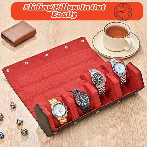 Leather Watch Roll for 3 Watches - Velvet-Lined Travel Case, Luxury Watch Rolls Organizer with Storage & Display for Men (3 Slot-Black Green) in Kuwait