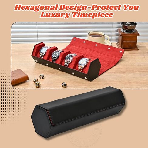 Leather Watch Roll for 3 Watches - Velvet-Lined Travel Case, Luxury Watch Rolls Organizer with Storage & Display for Men (3 Slot-Black Green) in Kuwait