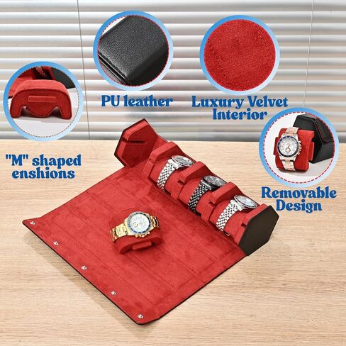 Leather Watch Roll for 3 Watches - Velvet-Lined Travel Case, Luxury Watch Rolls Organizer with Storage & Display for Men (3 Slot-Black Green) in Kuwait