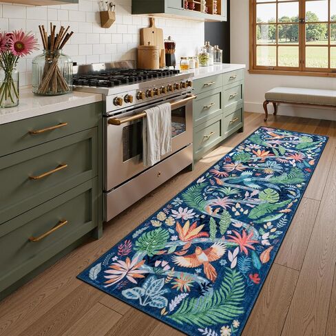Uphome Botanical Bird Kitchen Runner Rug, 2x6 Washable Hallway Rugs Non Slip, Soft Tropical Plant Entryway Runner Rugs Low Pile, Modern Floor Carpet for Hallways Bedroom Bathroom, Light Green in Saudi Arabia