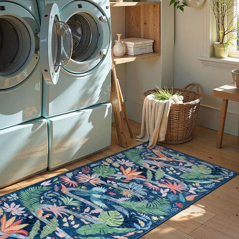 Uphome Botanical Bird Kitchen Runner Rug, 2x6 Washable Hallway Rugs Non Slip, Soft Tropical Plant Entryway Runner Rugs Low Pile, Modern Floor Carpet for Hallways Bedroom Bathroom, Light Green in Saudi Arabia