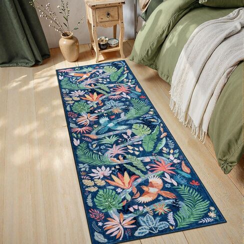 Uphome Botanical Bird Kitchen Runner Rug, 2x6 Washable Hallway Rugs Non Slip, Soft Tropical Plant Entryway Runner Rugs Low Pile, Modern Floor Carpet for Hallways Bedroom Bathroom, Light Green in Saudi Arabia