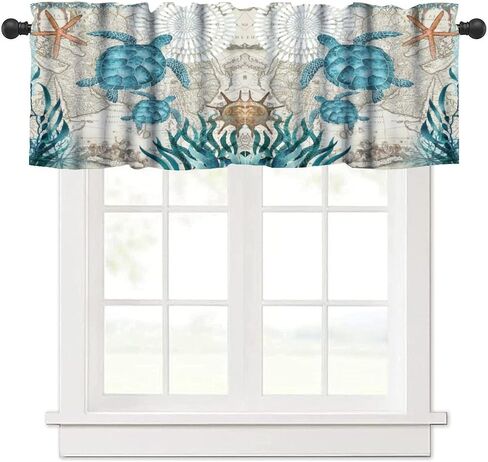 Sea Turtle Valance Curtain for Kitchen Windows,Summer Beach Ocean Animal Window Treatment Valances for Kitchen Living Room Bedroom 54 x 18 Inch in Kuwait