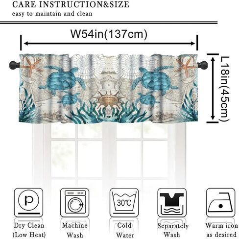 Sea Turtle Valance Curtain for Kitchen Windows,Summer Beach Ocean Animal Window Treatment Valances for Kitchen Living Room Bedroom 54 x 18 Inch in Kuwait