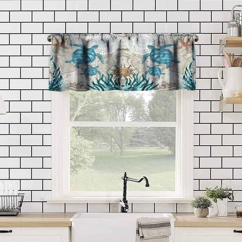 Sea Turtle Valance Curtain for Kitchen Windows,Summer Beach Ocean Animal Window Treatment Valances for Kitchen Living Room Bedroom 54 x 18 Inch in Kuwait
