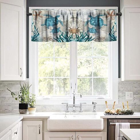 Sea Turtle Valance Curtain for Kitchen Windows,Summer Beach Ocean Animal Window Treatment Valances for Kitchen Living Room Bedroom 54 x 18 Inch in Kuwait